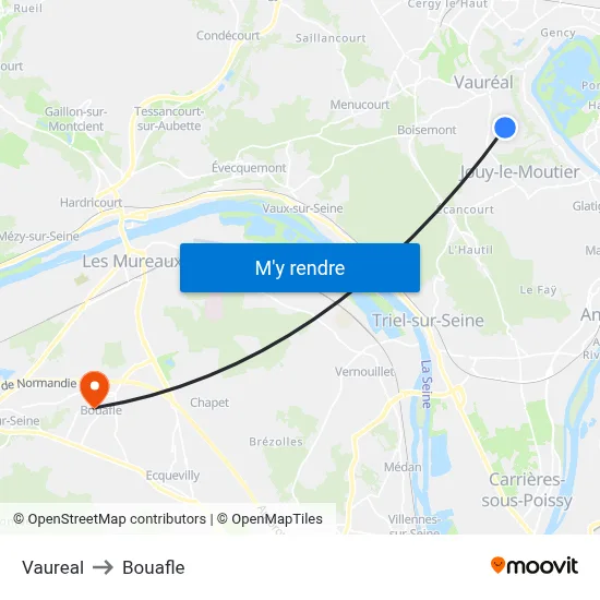 Vaureal to Bouafle map