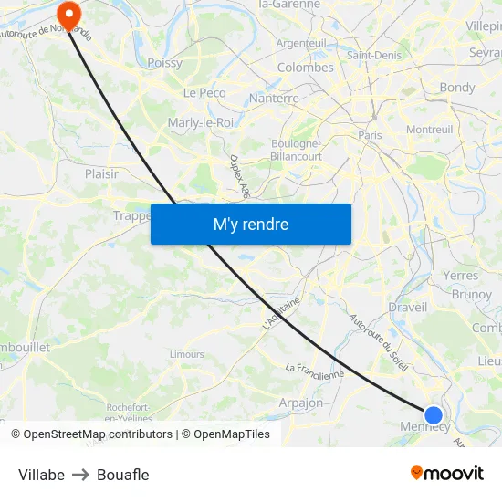 Villabe to Bouafle map