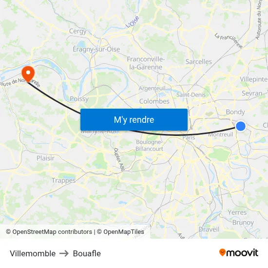 Villemomble to Bouafle map