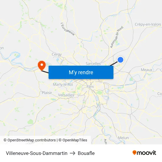Villeneuve-Sous-Dammartin to Bouafle map