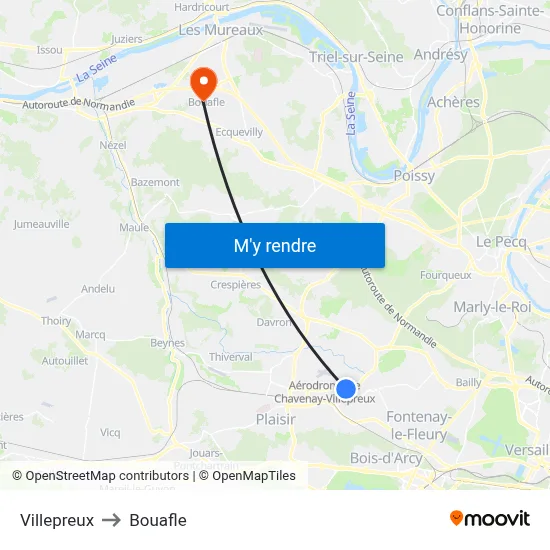 Villepreux to Bouafle map