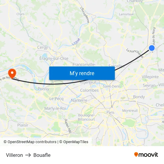 Villeron to Bouafle map