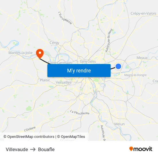 Villevaude to Bouafle map