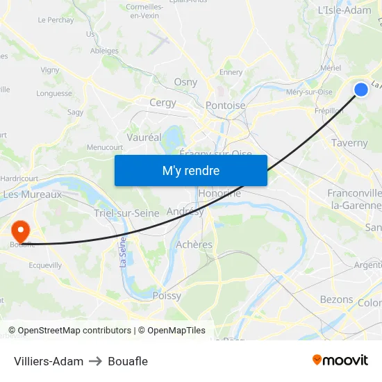 Villiers-Adam to Bouafle map