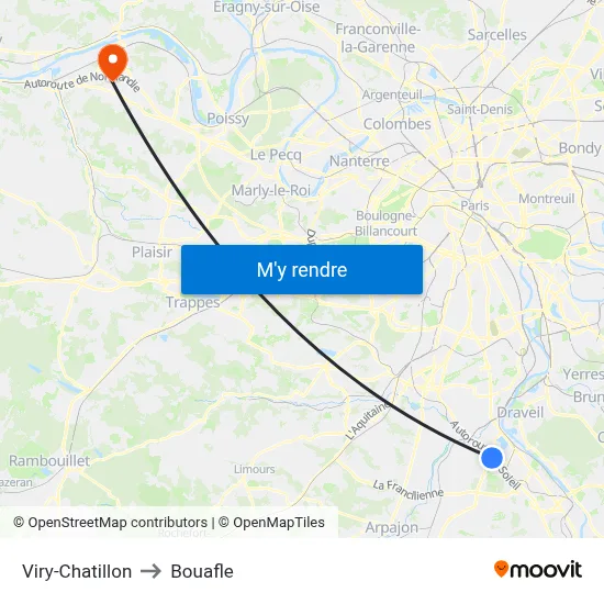 Viry-Chatillon to Bouafle map