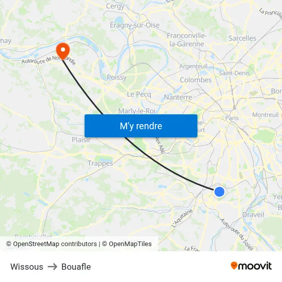 Wissous to Bouafle map