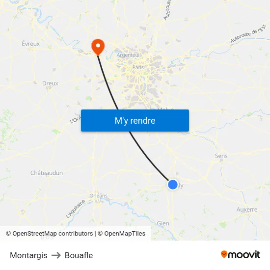 Montargis to Bouafle map