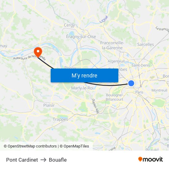 Pont Cardinet to Bouafle map
