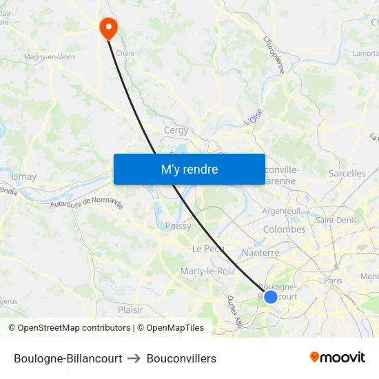 Boulogne-Billancourt to Bouconvillers map