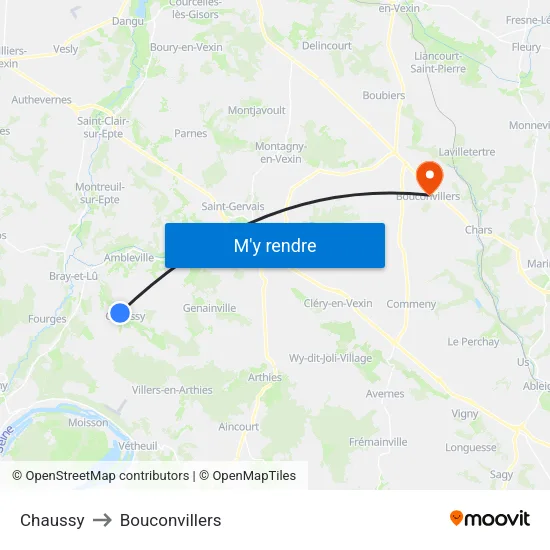 Chaussy to Bouconvillers map