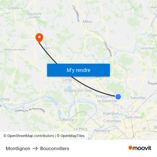 Montlignon to Bouconvillers map