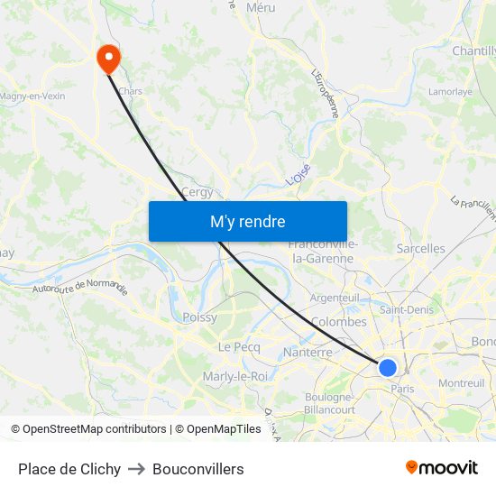 Place de Clichy to Bouconvillers map