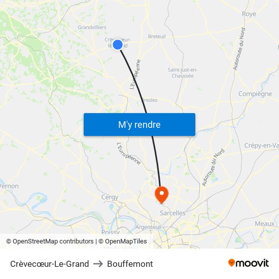 Crèvecœur-Le-Grand to Bouffemont map