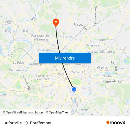 Alfortville to Bouffemont map