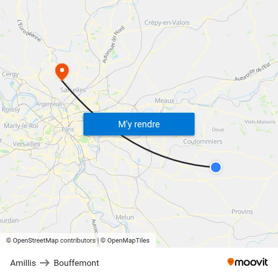 Amillis to Bouffemont map