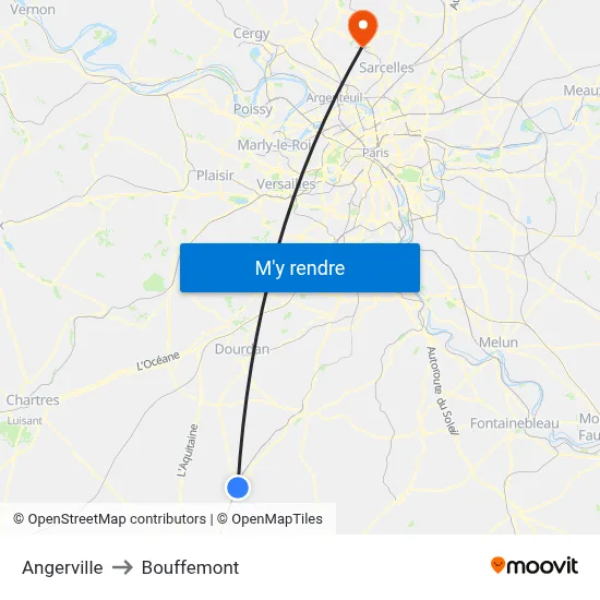 Angerville to Bouffemont map