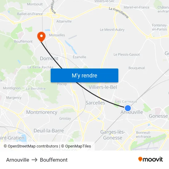 Arnouville to Bouffemont map
