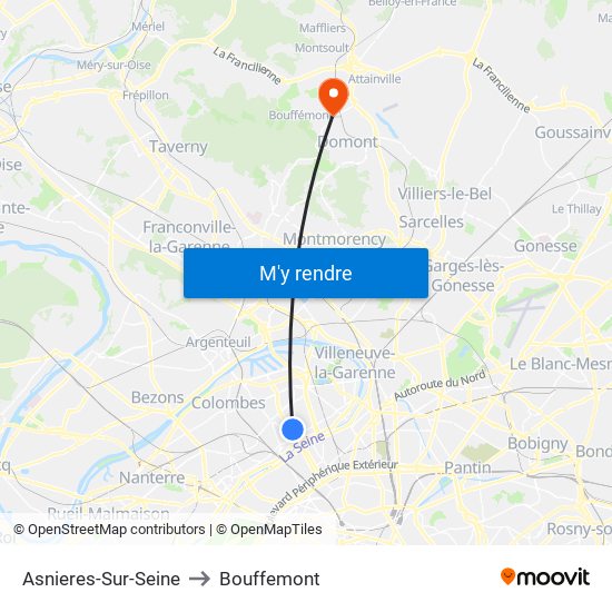 Asnieres-Sur-Seine to Bouffemont map