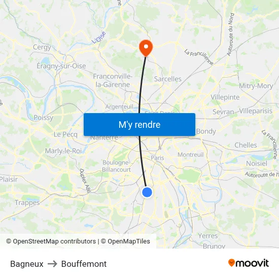 Bagneux to Bouffemont map