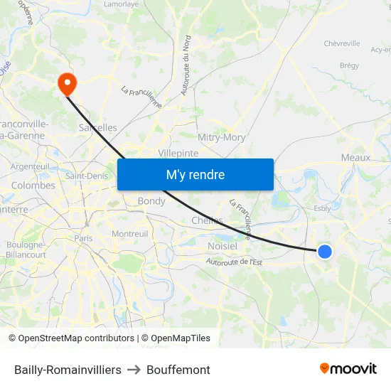 Bailly-Romainvilliers to Bouffemont map