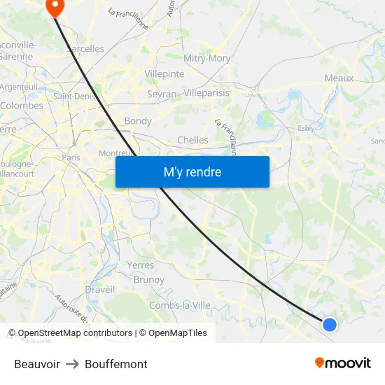 Beauvoir to Bouffemont map