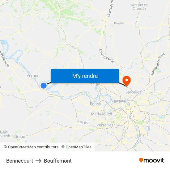 Bennecourt to Bouffemont map