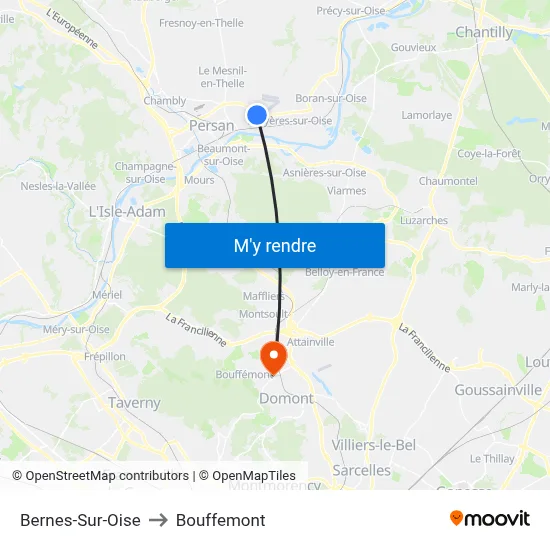 Bernes-Sur-Oise to Bouffemont map