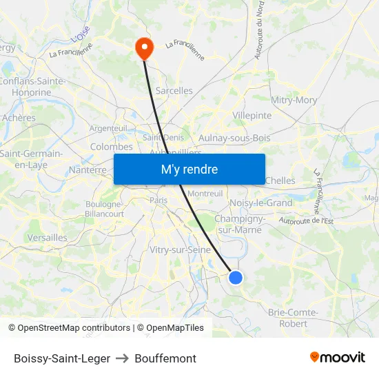 Boissy-Saint-Leger to Bouffemont map
