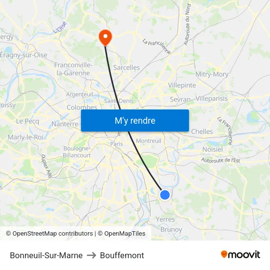 Bonneuil-Sur-Marne to Bouffemont map