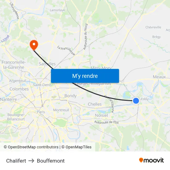 Chalifert to Bouffemont map