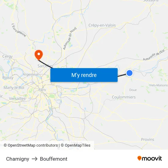 Chamigny to Bouffemont map