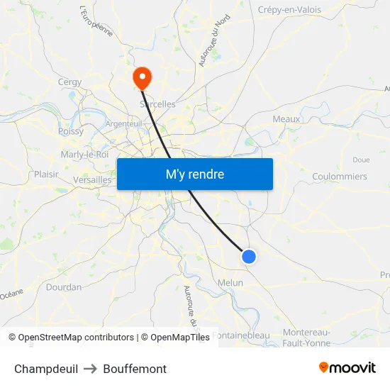 Champdeuil to Bouffemont map