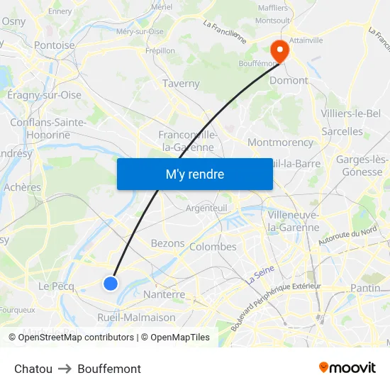 Chatou to Bouffemont map