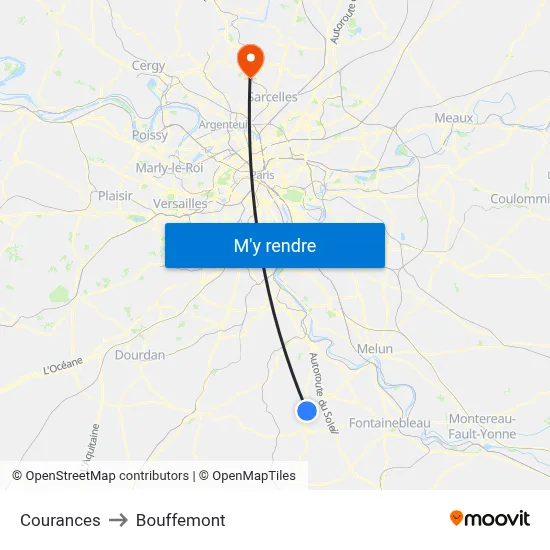 Courances to Bouffemont map