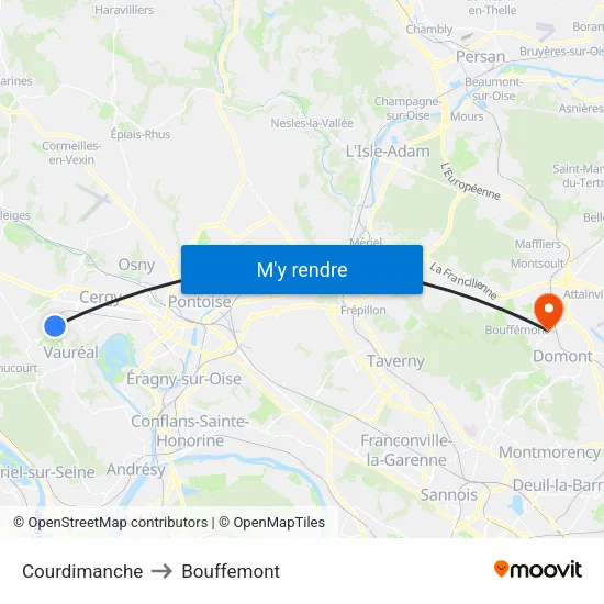 Courdimanche to Bouffemont map