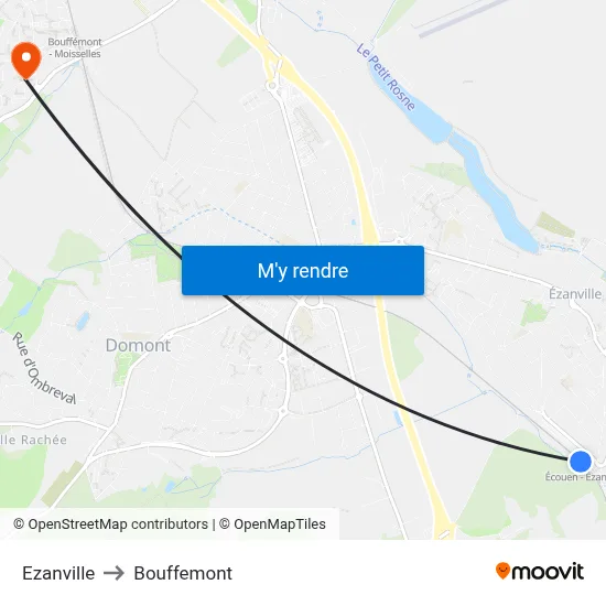 Ezanville to Bouffemont map