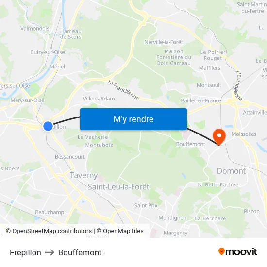 Frepillon to Bouffemont map