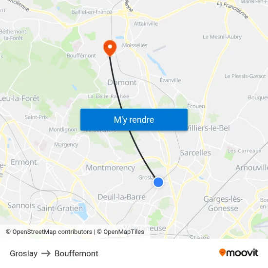 Groslay to Bouffemont map