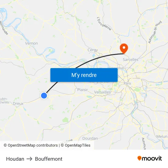 Houdan to Bouffemont map