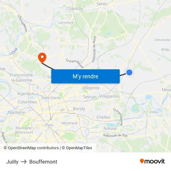 Juilly to Bouffemont map
