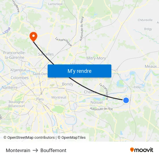 Montevrain to Bouffemont map