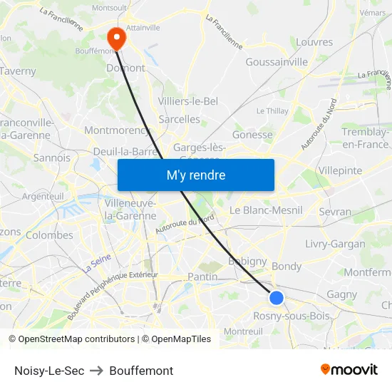 Noisy-Le-Sec to Bouffemont map
