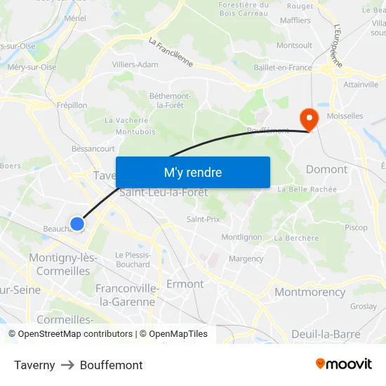 Taverny to Bouffemont map