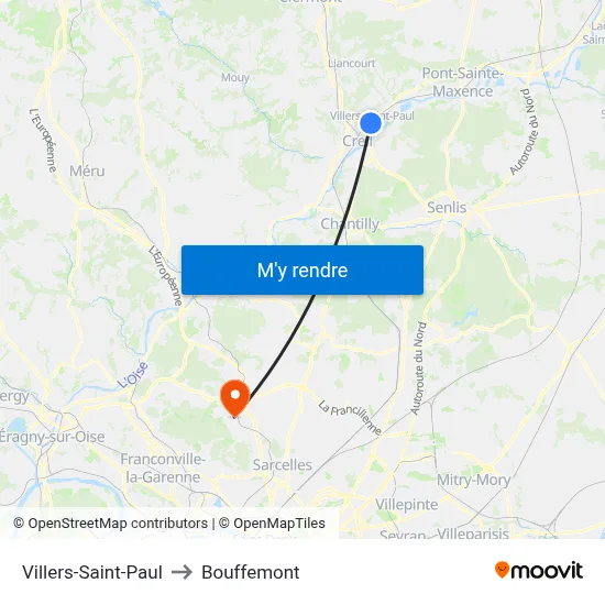 Villers-Saint-Paul to Bouffemont map