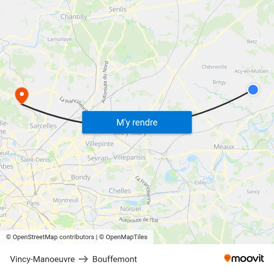 Vincy-Manoeuvre to Bouffemont map