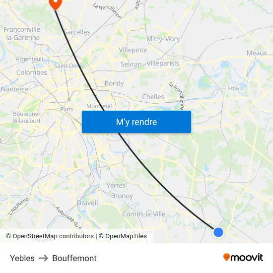 Yebles to Bouffemont map