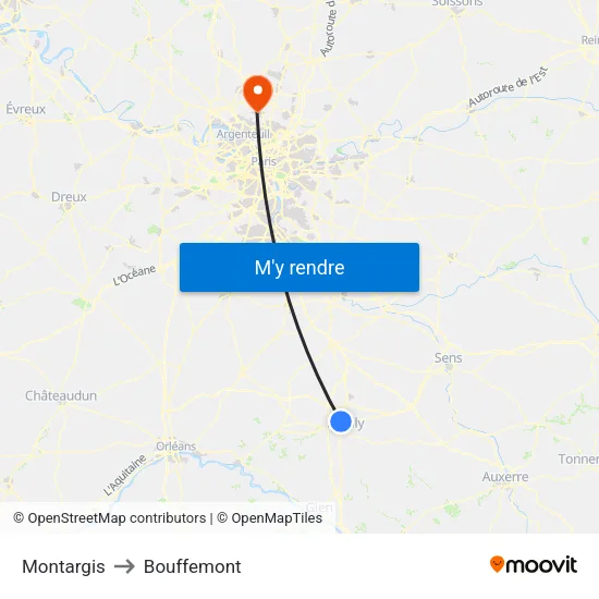 Montargis to Bouffemont map
