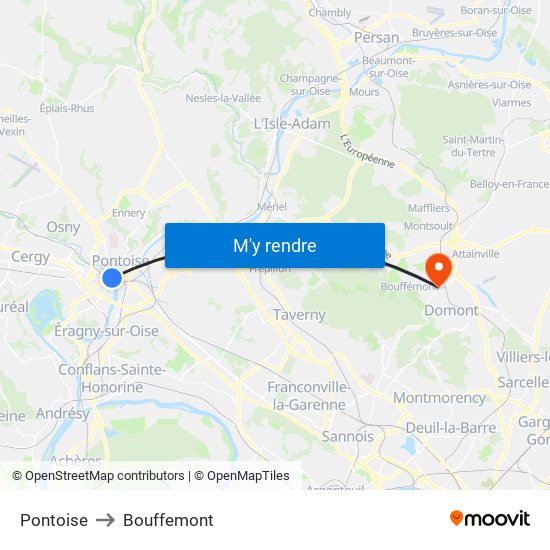 Pontoise to Bouffemont map