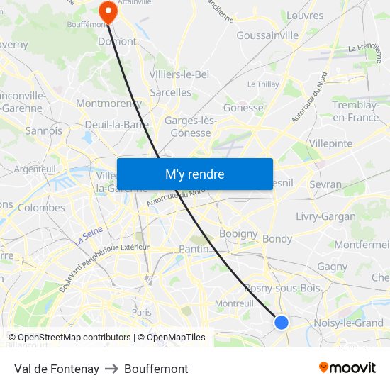 Val de Fontenay to Bouffemont map