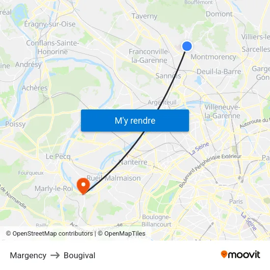 Margency to Bougival map